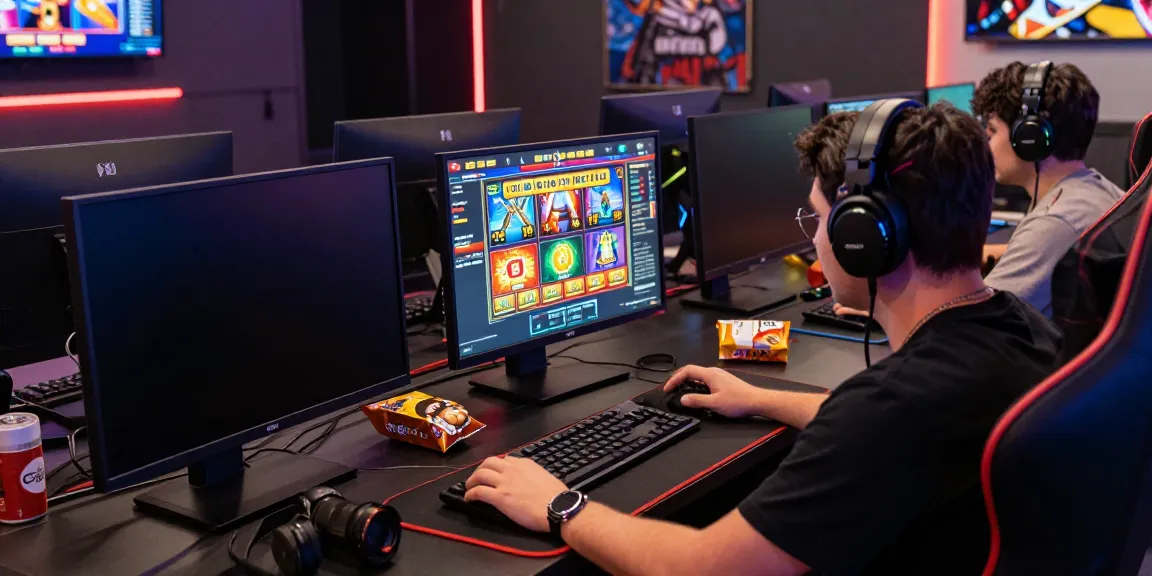 Engaged player enjoying slot gacor hari ini at gaming setup with vibrant visuals.