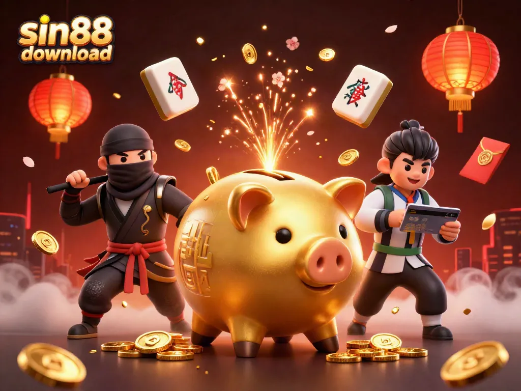Engage with sin88 download in an epic 3D casino battle featuring vibrant characters and decorations.