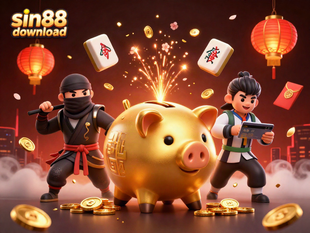 Engage with sin88 download in an epic 3D casino battle featuring vibrant characters and decorations.