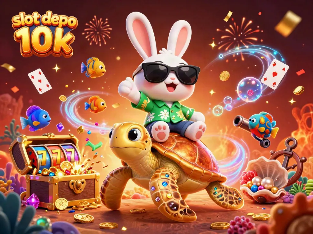 Experience thrilling wins with slot depo 10k in this vibrant casino scene featuring playful characters.