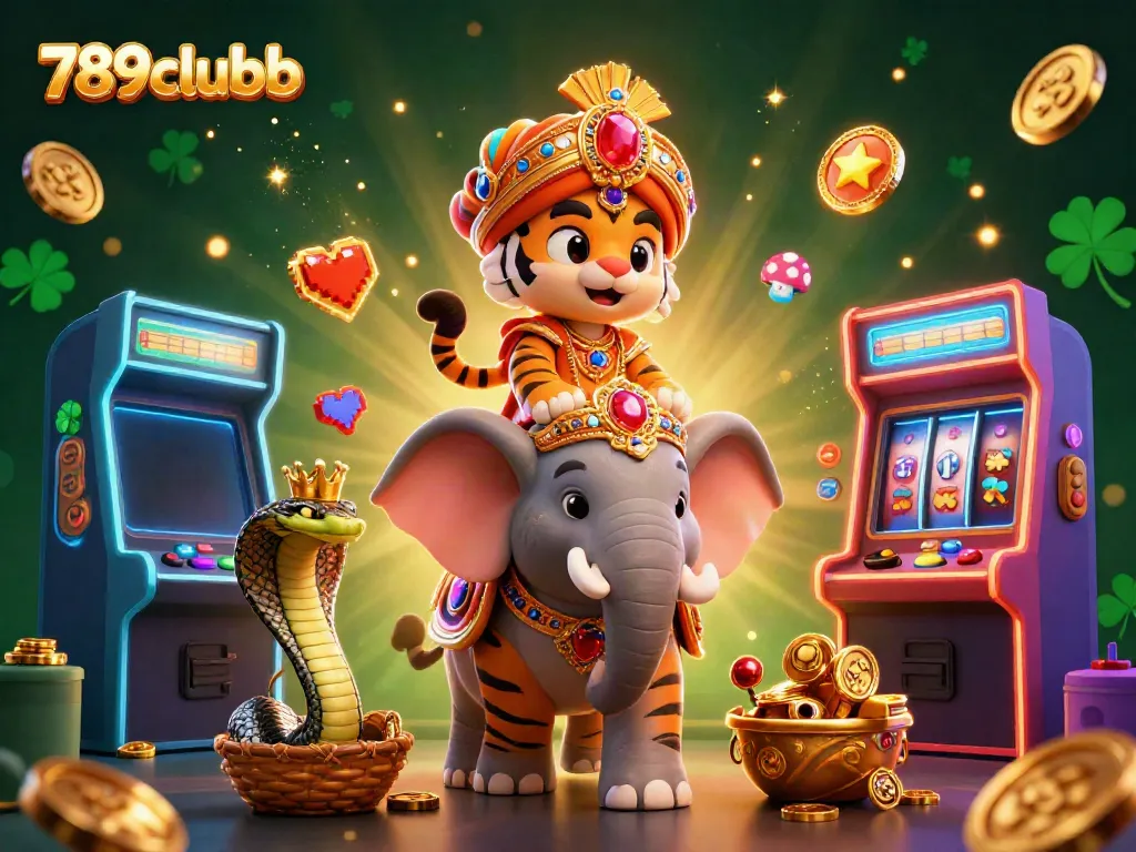 Experience excitement at 789clubb with a dynamic scene of casino games and joyful characters.