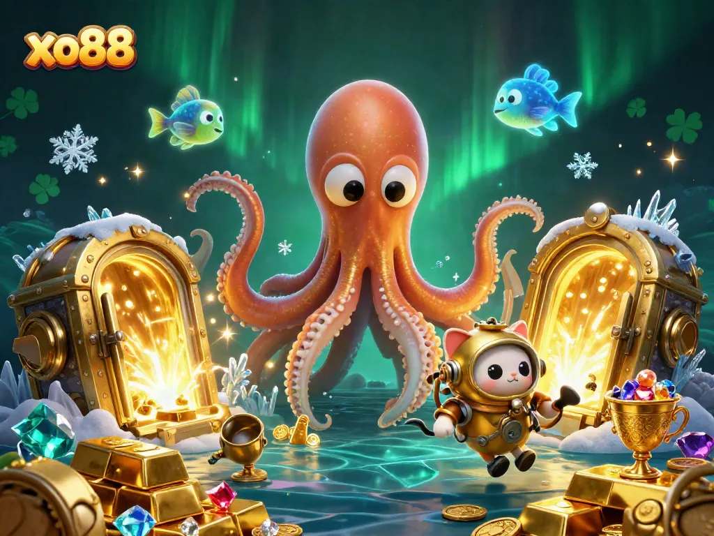 Engage with the adventurous world of xo88 as kraken, diving cat, and deep-sea fish treasure hunt.