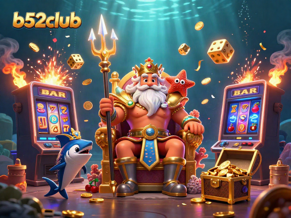 Engage with the vibrant b52club scene featuring Neptune, a samurai, and exciting casino elements.