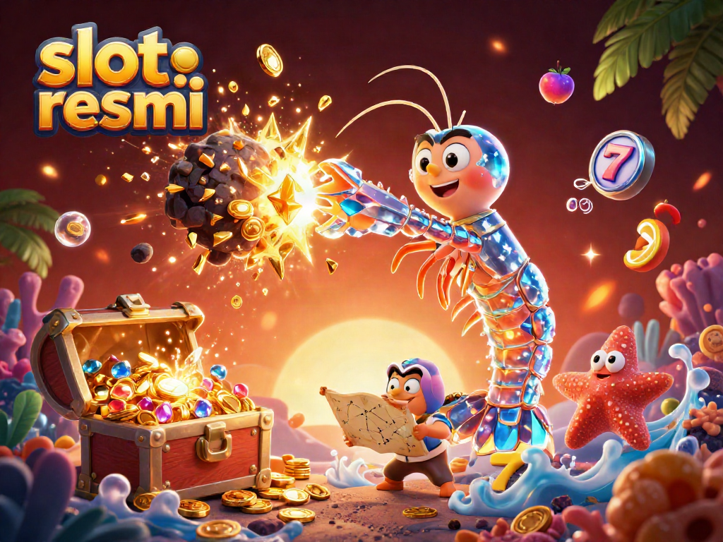 Experience slot resmi as the galactic samurai mantis shrimp battles through exploding gems and coins in a vibrant casino world.