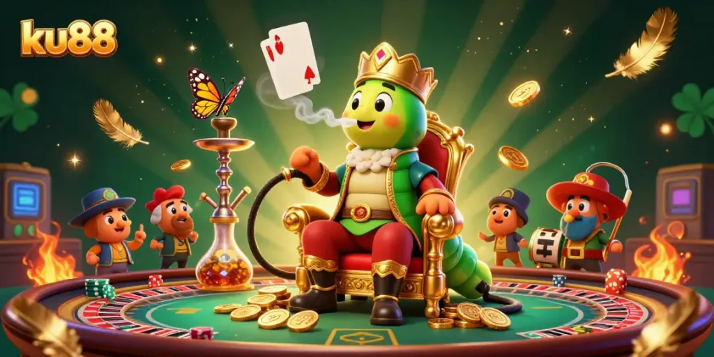 Engage in thrilling action at ku88 with dynamic casino gameplay and golden symbols enveloping a vibrant scene.