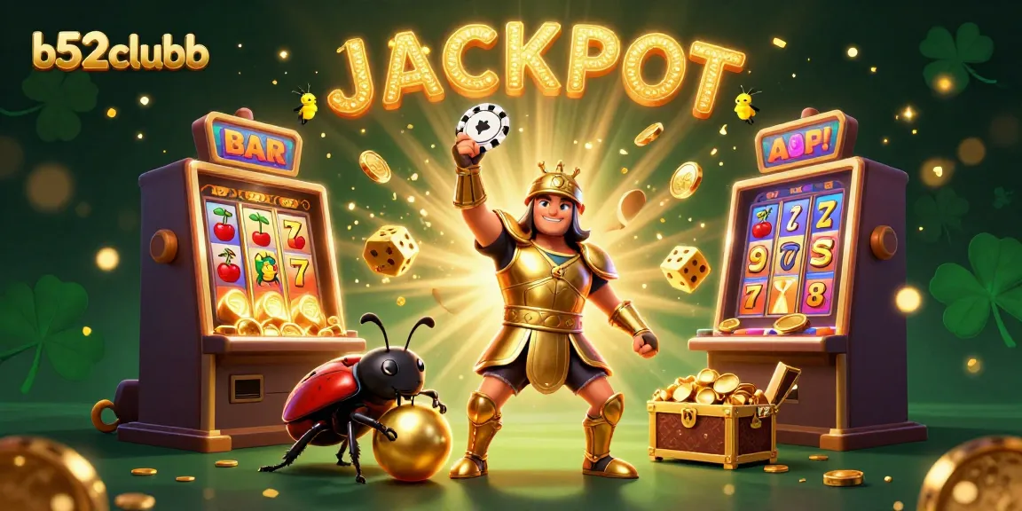 Experience the excitement of b52clubb with a victorious beetle, jackpot celebration and vibrant casino elements.