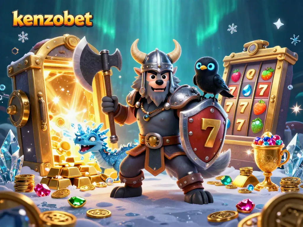 Engage with kenzobet's thrilling slot action featuring a Viking guardian with treasures