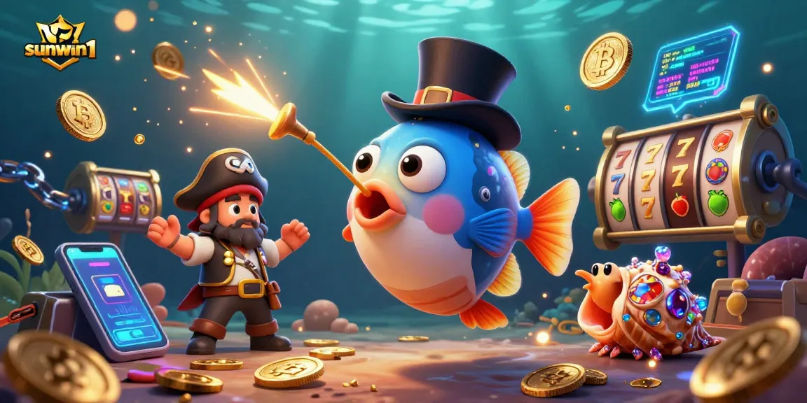 Engage with sunwin1's dynamic underwater casino experience featuring vibrant characters and crypto elements.