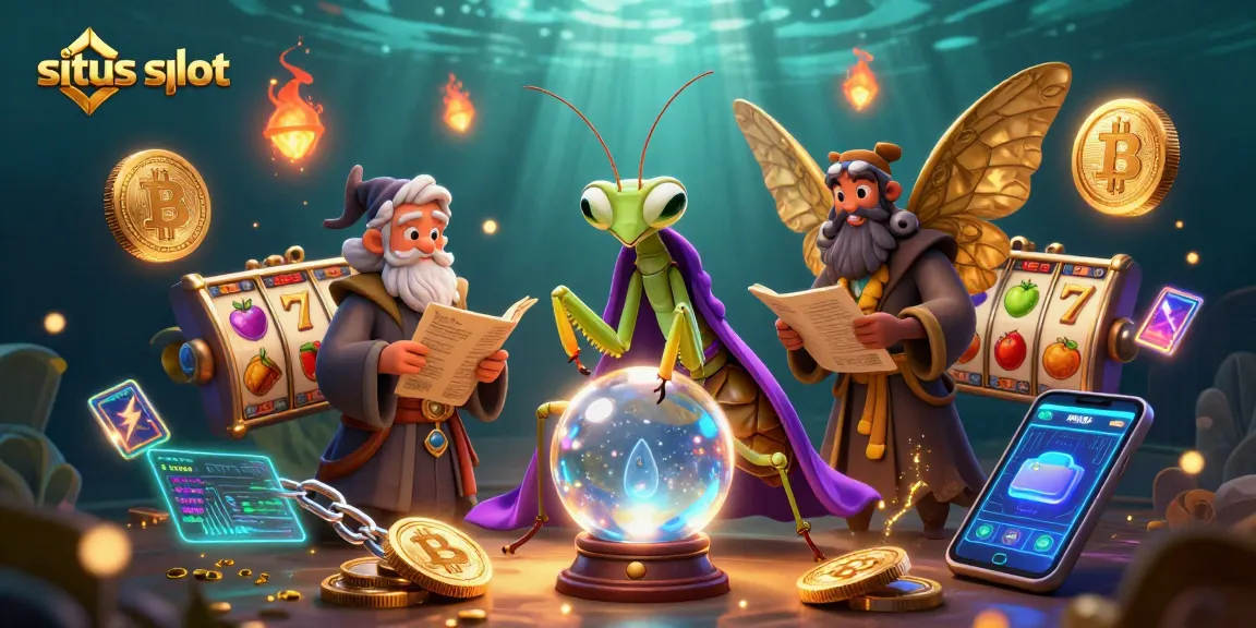 Menggenggam kesempatan bermain situs slot dengan simbol slot yang berwarna-warni dan karakter penghibur di platform kasino digital.