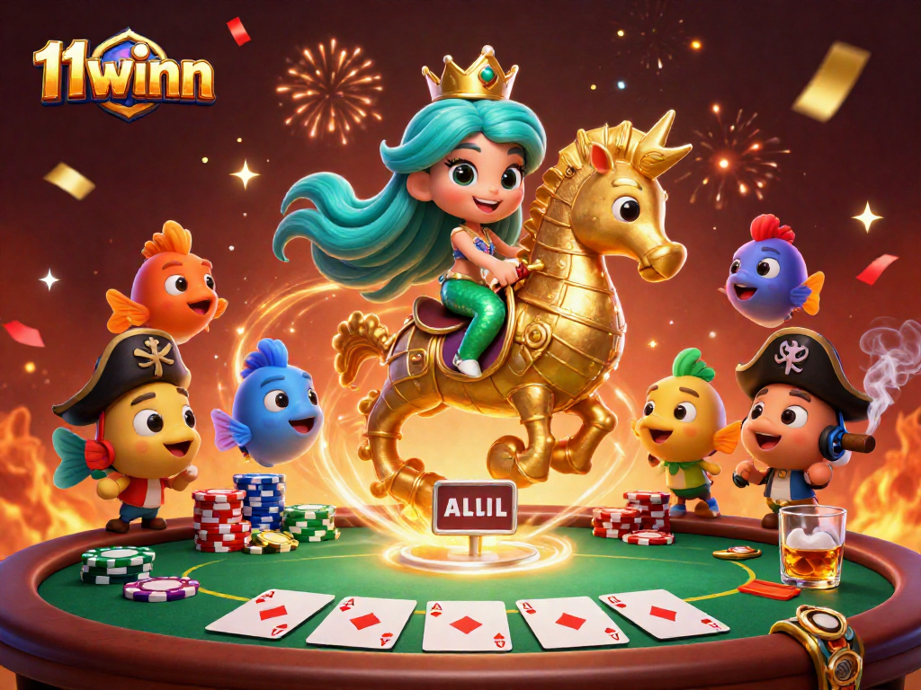 Experience the excitement of 11winn with a vibrant collaboration of casino characters.