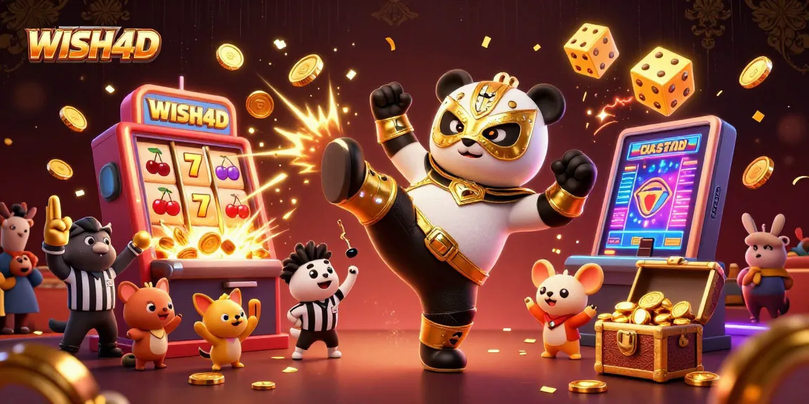 WISH4D showcases an exciting online casino scene with dynamic 3D characters and vibrant game elements.