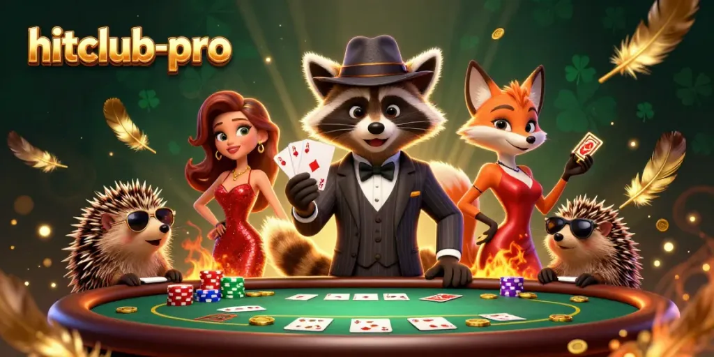 Experience the thrill of high-stakes poker at hitclub-pro with a raccoon holding a royal flush.