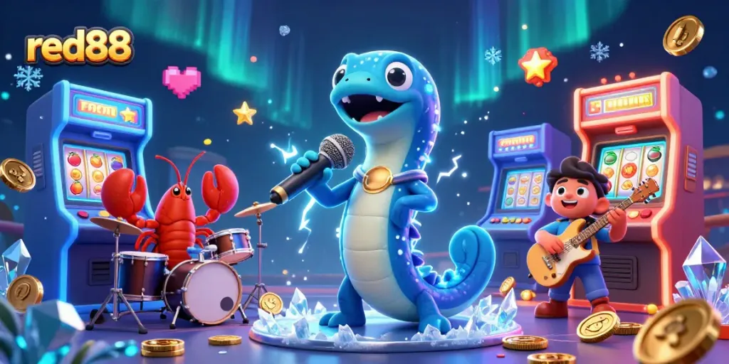 Experience red88's electrifying underwater casino scene with vibrant characters and gaming elements.