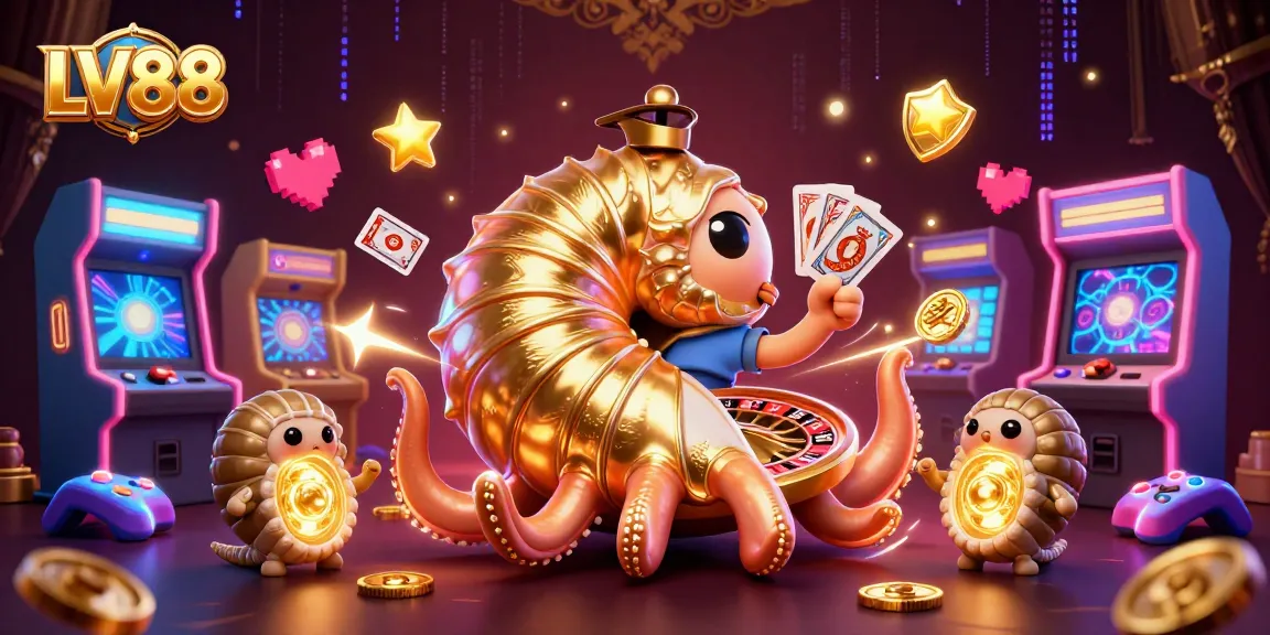Experience the excitement at LV88 with a vibrant casino-themed scene featuring an ancient nautilus as a roulette wheel.