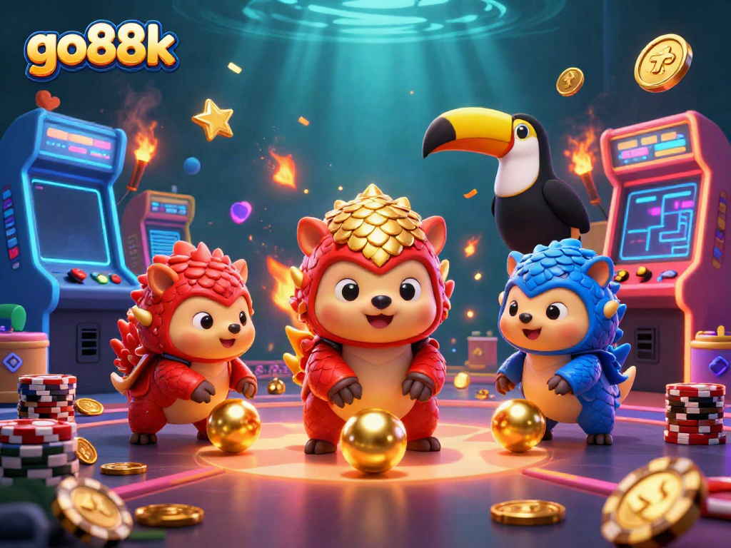 Experience go88k excitement with rival pangolins bowling golden balls through poker chips.