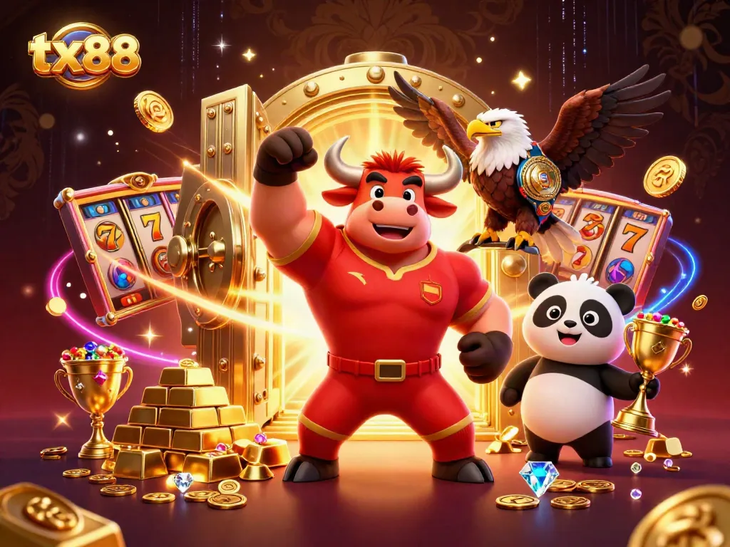 Engage with tx 88 through an exciting casino scene featuring dynamic characters and rich treasures.