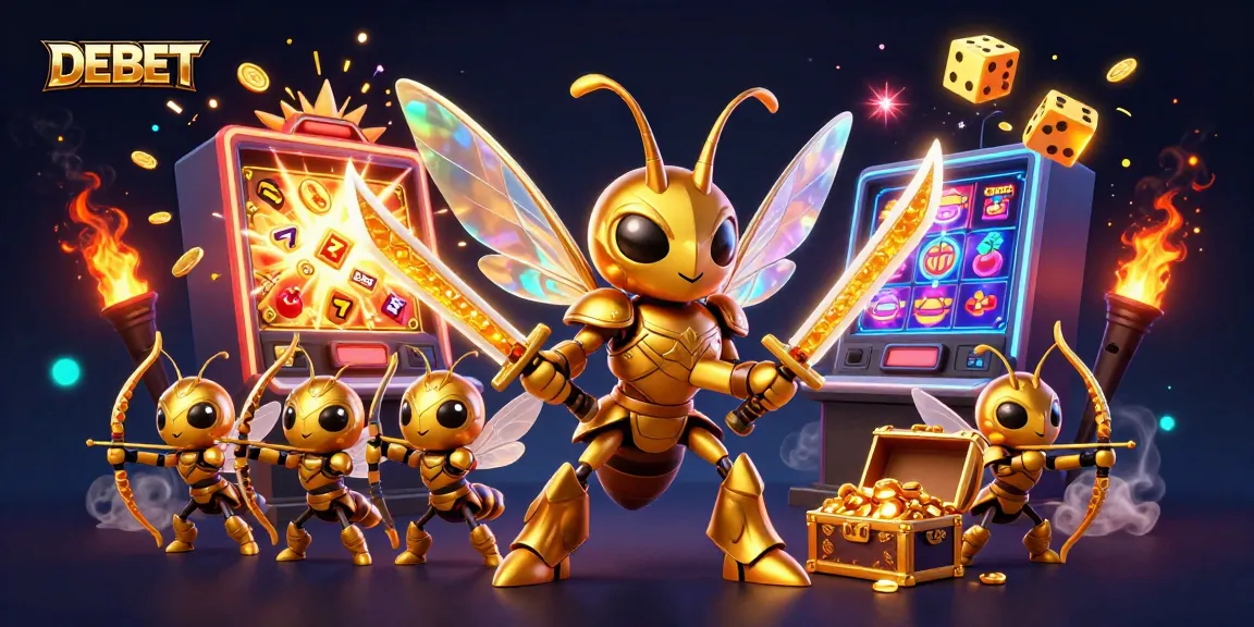 Engage in thrilling gameplay at DEBET with dynamic slot machines and lively characters lighting up the casino.