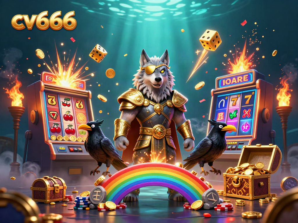 Spin the reels with cv666 as Odin and his ravens guide you through a vibrant casino scene.