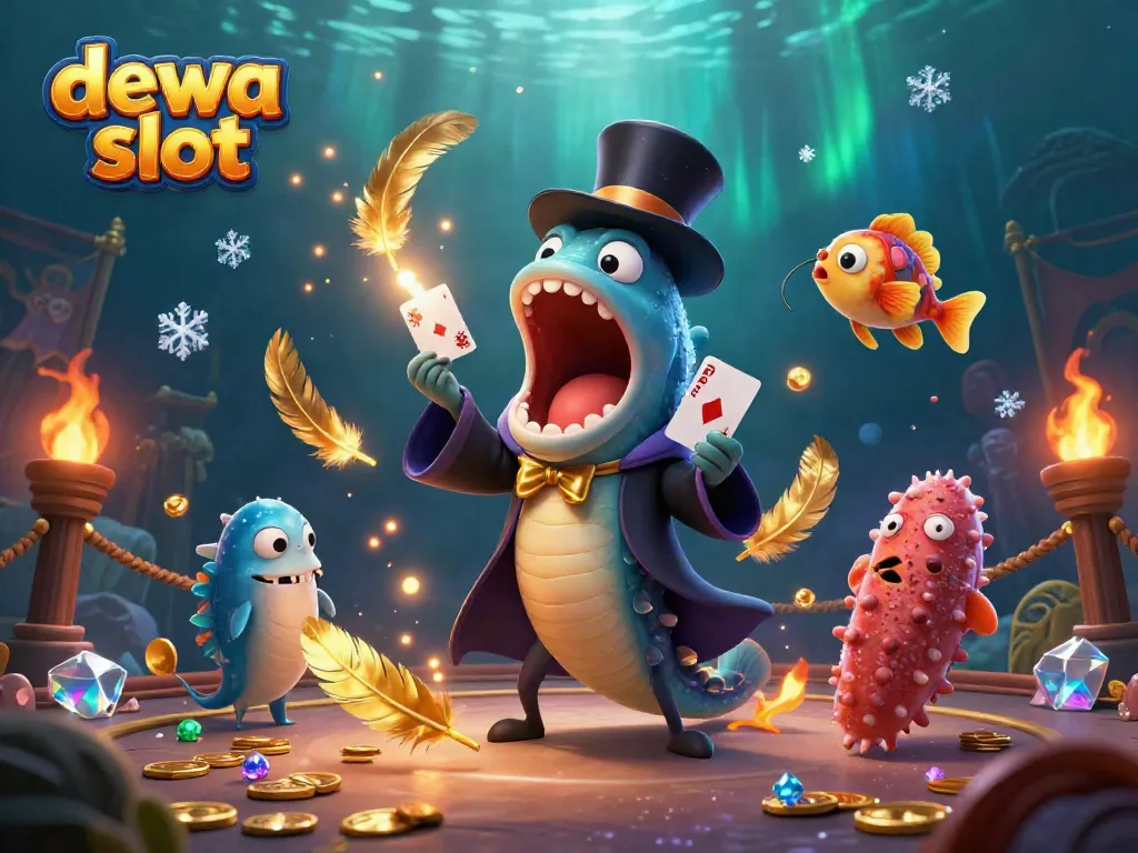 Engage with the dynamic scene of dewa slot gaming with vibrant underwater characters and magical elements.