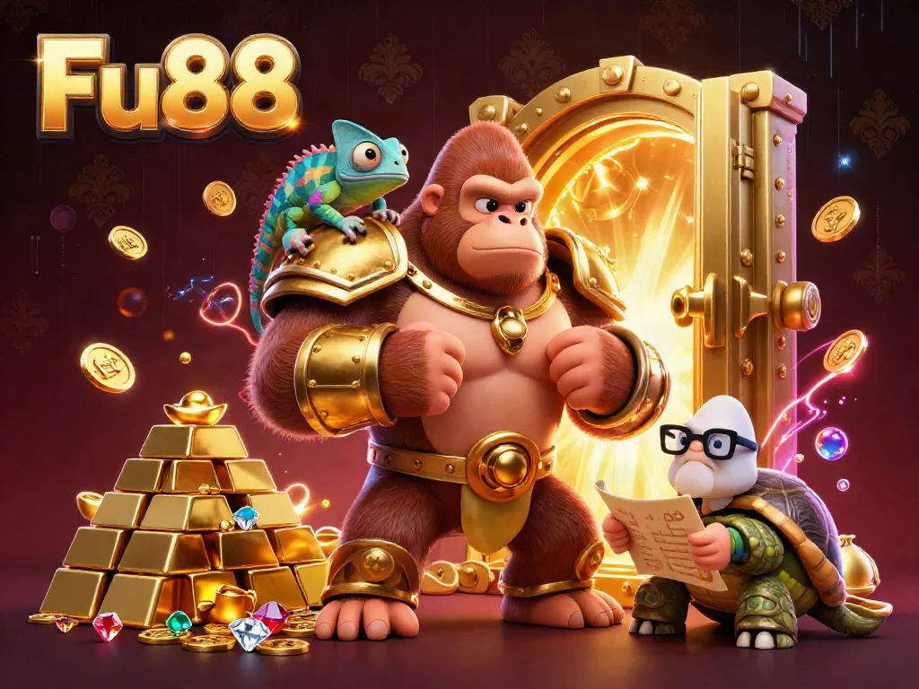 Engage with the exciting Fu88 casino game featuring vibrant characters and gold treasures in captivating 3D art.