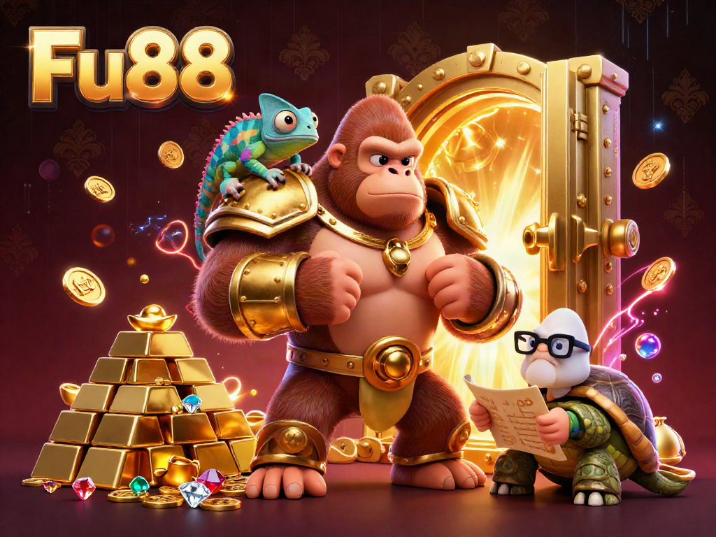 Engage with the exciting Fu88 casino game featuring vibrant characters and gold treasures in captivating 3D art.
