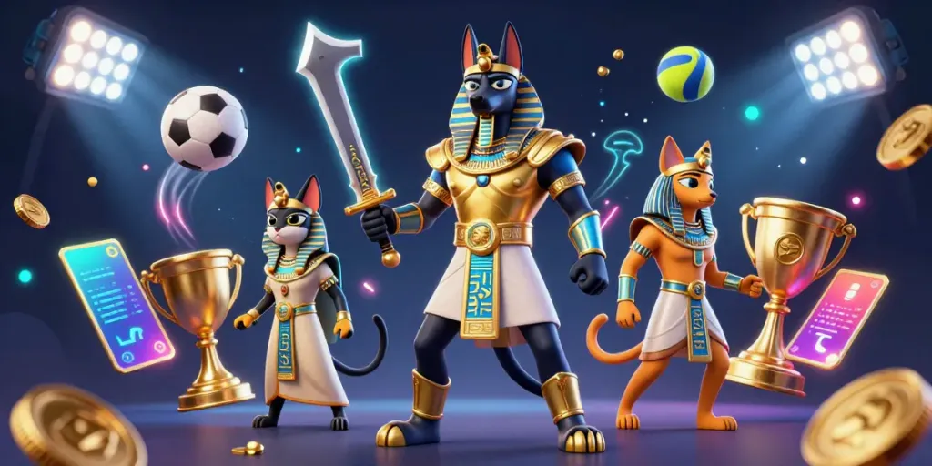Engage with Onbet in an electrifying casino atmosphere featuring Anubis and gaming elements.