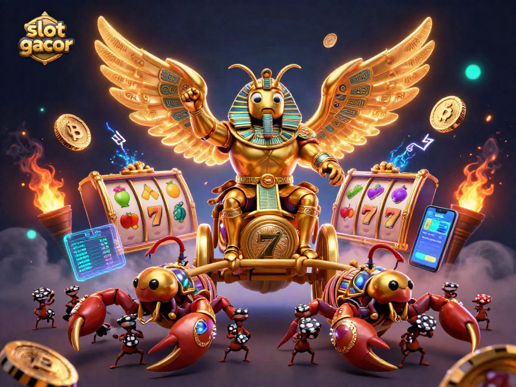 Win big at slot gacor with captivating golden scarab and jewel-encrusted scorpions in action.