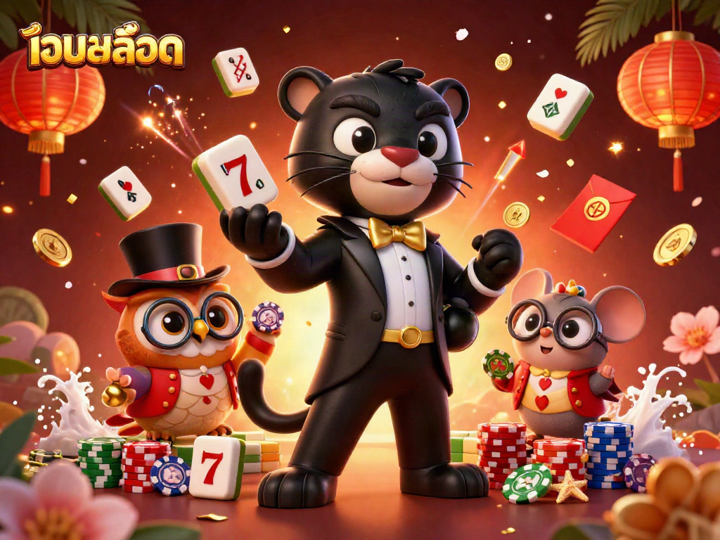 Experience thrilling เว็บสล็อต action with vibrant characters and dynamic casino elements in this 3D illustration.