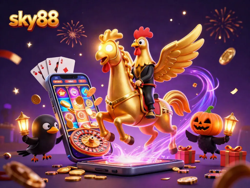 Engage with sky88's exciting slots and games amidst a festive casino atmosphere.