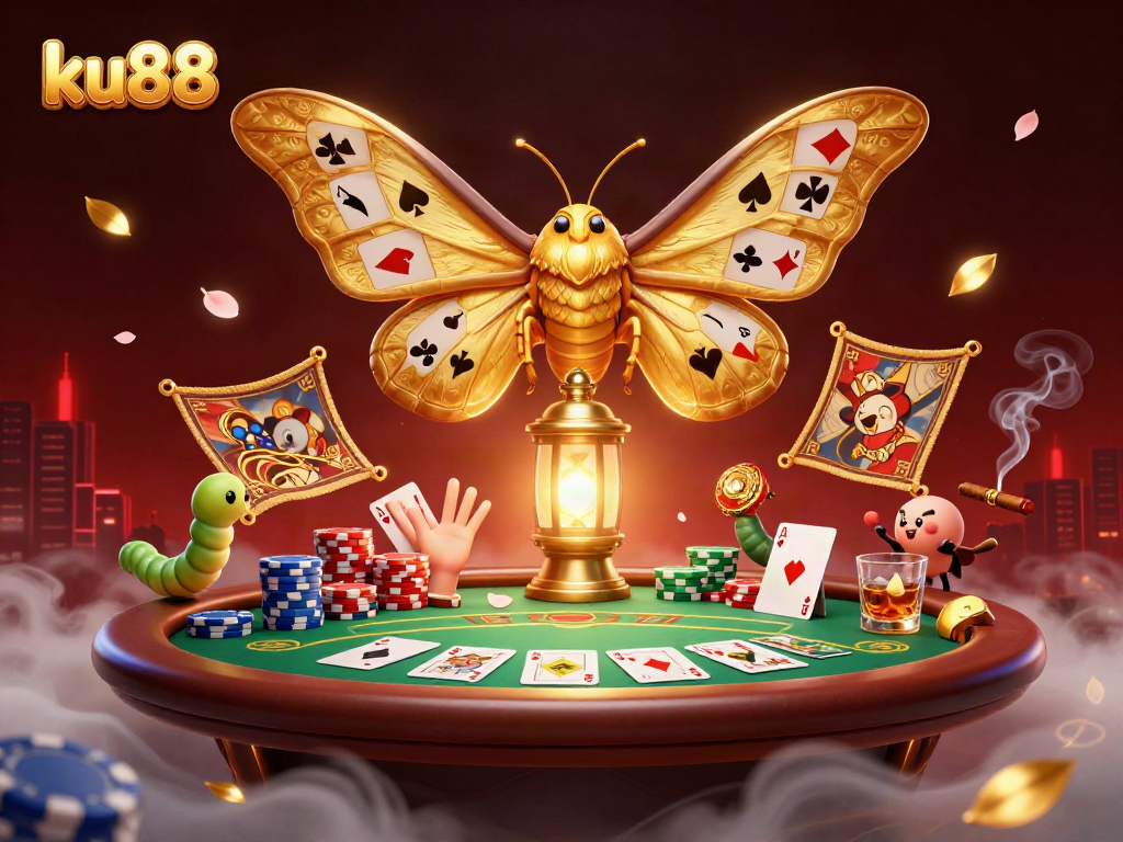 Join the excitement with ku88's vibrant 3D casino scene featuring dynamic poker elements.
