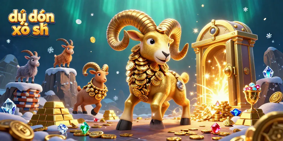 Engage with dự đoán xổ số through a vibrant 3D illustration of a charging golden ram and dynamic casino elements.