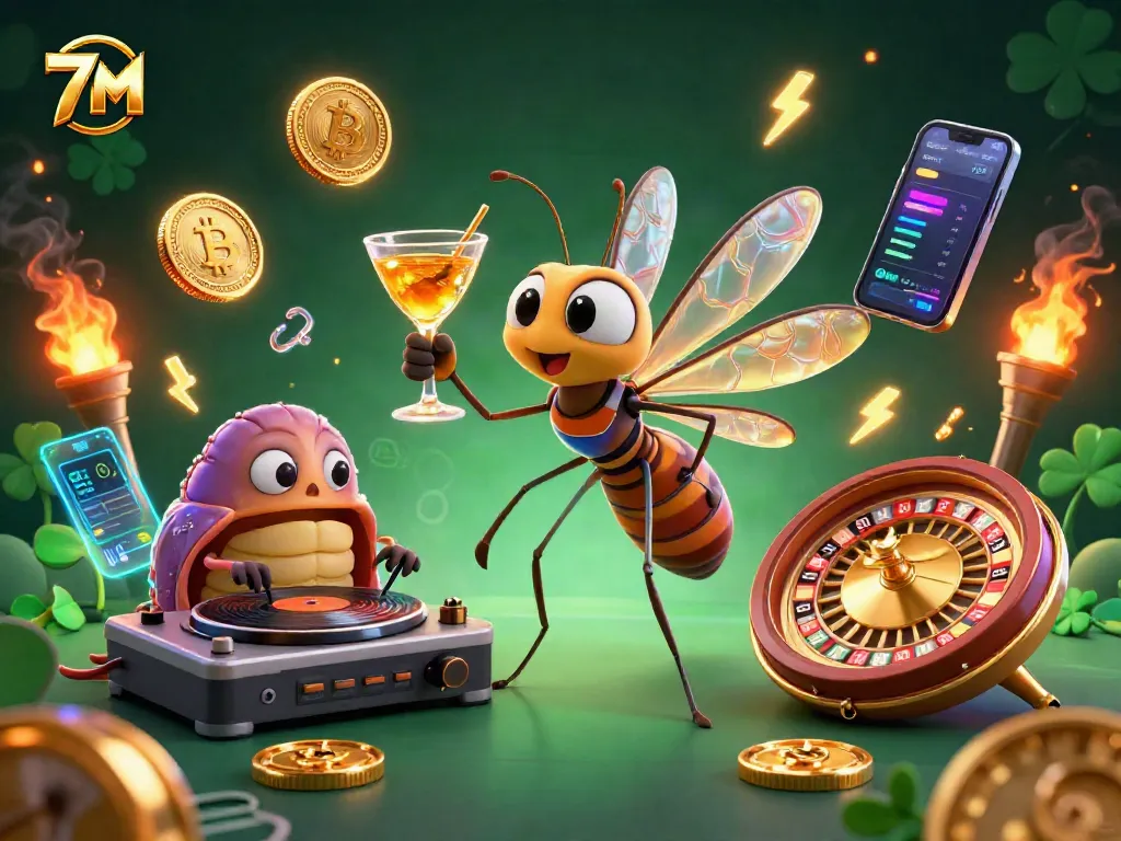 Engage with 7M's dynamic casino experience showcasing animated characters in a vibrant gambling scene.