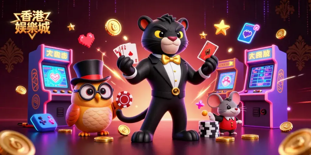 Engage in exciting gaming activities at 香港娛樂城 with a vibrant illustration showcasing unique casino characters.