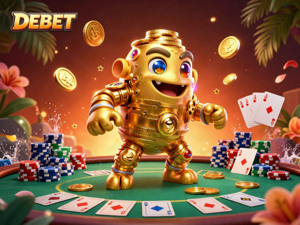 Engage with DEBET, the online casino boasting vibrant gold elements and a lively poker scene.
