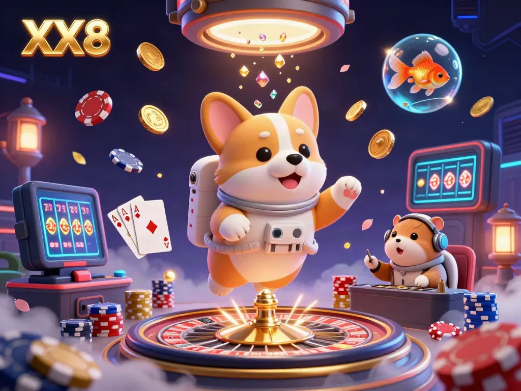 Experience exciting gaming action with XX8 in a vibrant space station casino.