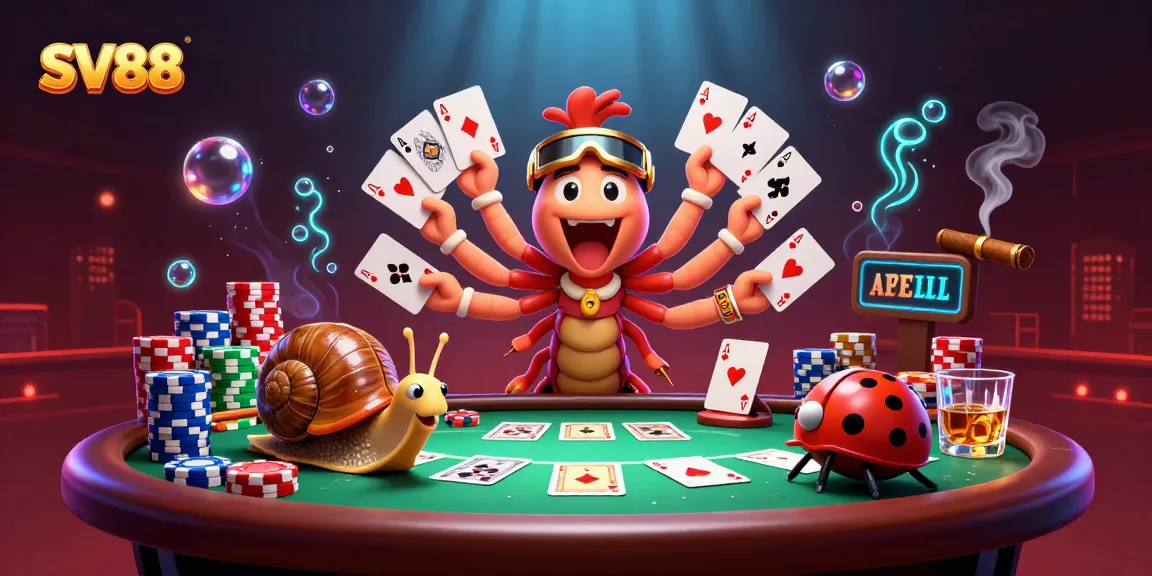 The SV88 dealer showcases a stunning poker scene with vibrant elements and characters, capturing the excitement of casino gaming.