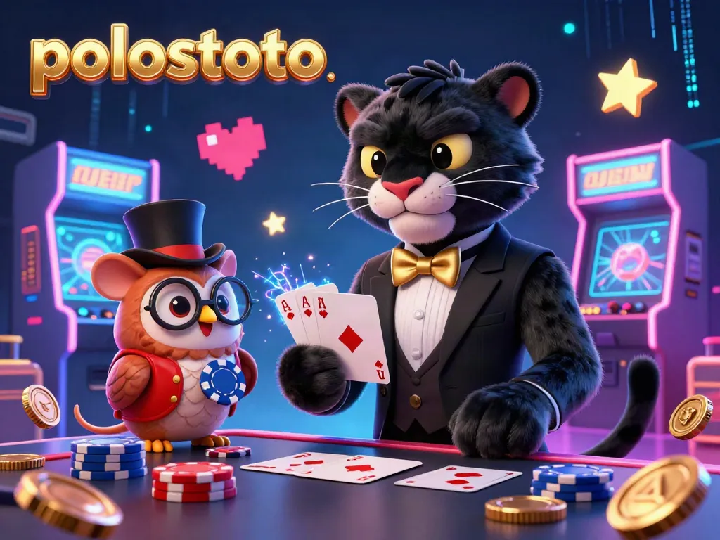 Experience vibrant gaming excitement with polostoto featuring a stylish tuxedo panther and casino elements.