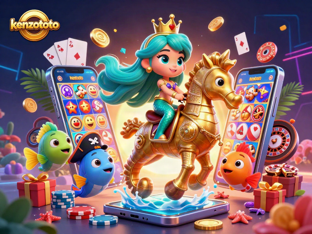 Play exciting slot games with kenzototo featuring a vibrant mermaid scene and colorful gaming elements.