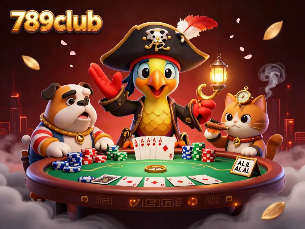 Experience thrilling poker games at 789club with colorful chips and dynamic characters in a lively scene.