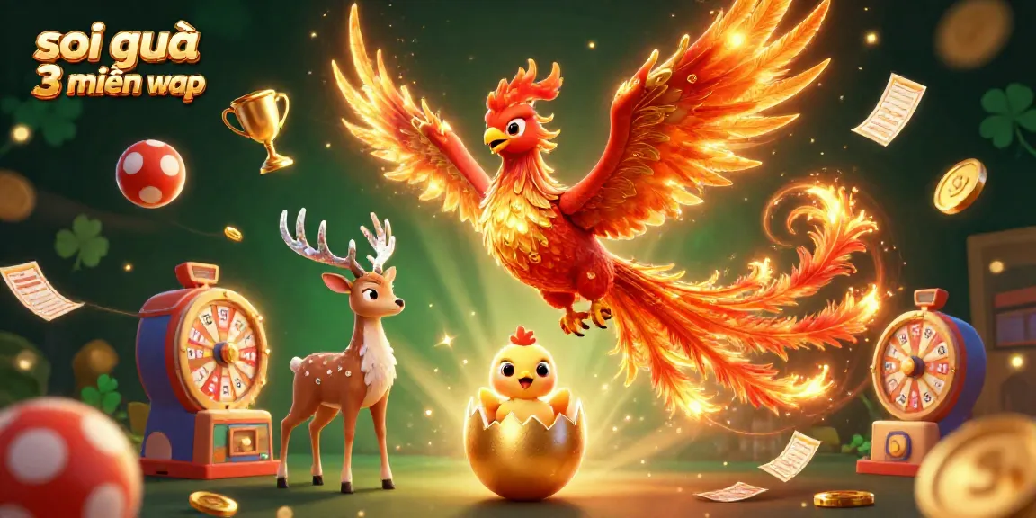 Engage with soi cầu 3 miền wap as a fiery phoenix and mystical stag animate around dynamic lottery elements.