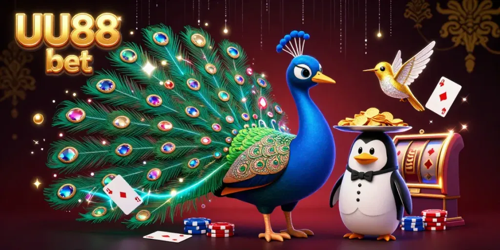 Engage in gaming excitement with UU88 bet, featuring vibrant characters amidst thrilling casino elements.